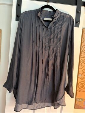 LOFT Charcoal Gray Pleated Long Sleeve Tunic
